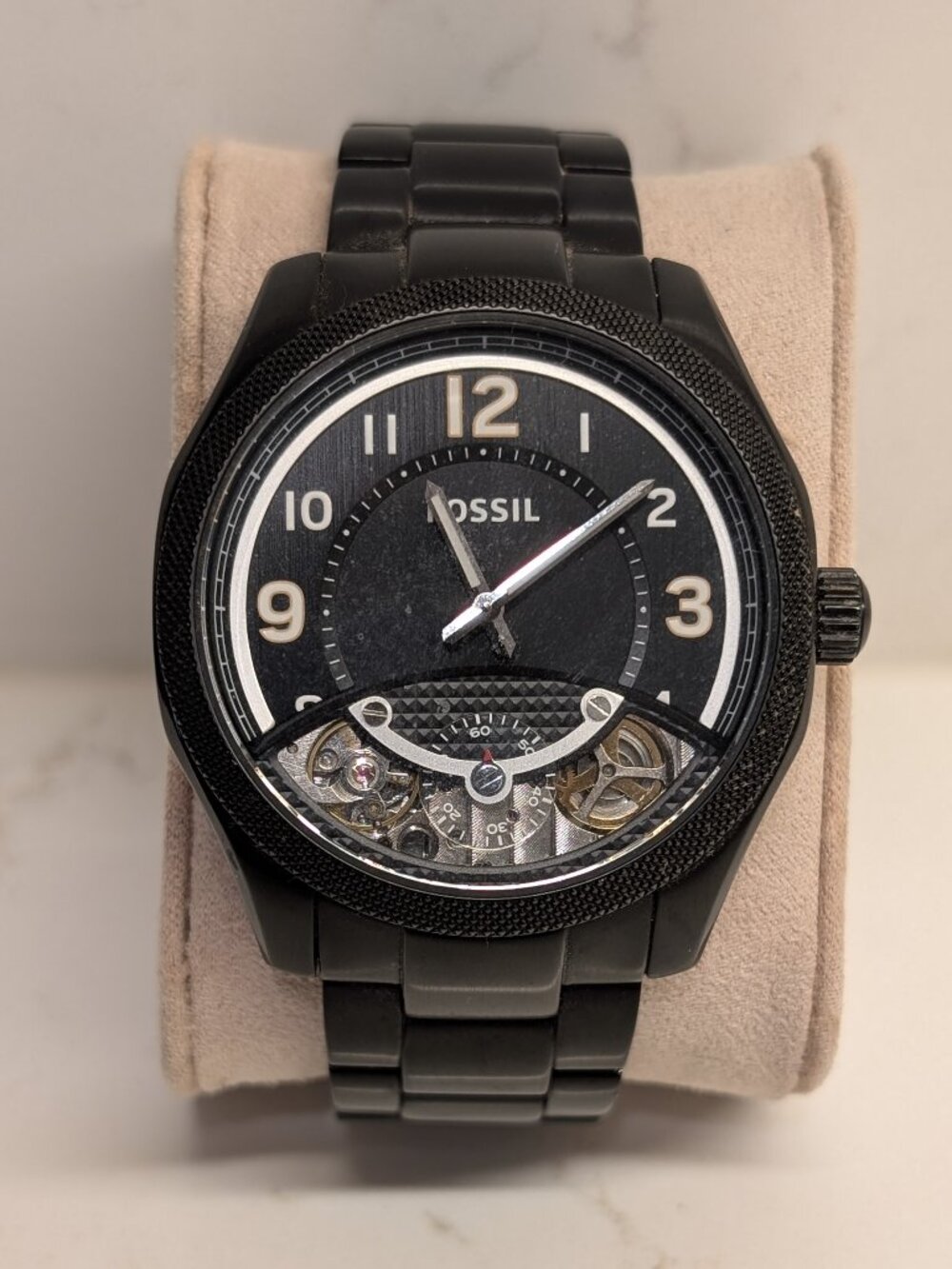 Fossil ME1151 Men’s Black Stainless Steel Twist Watch Open Heart 5 ATM